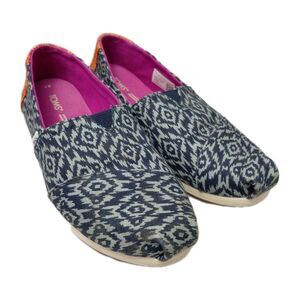 Toms Alpargata Slip On Flats Women's Size 7 Navy Ikat Diamonds Print